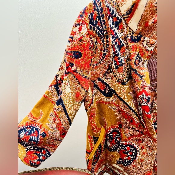 Moth for Anthropologie Tan Multi Paisley One-Button, 3/4-Sleeve Cardigan, XS - Picture 4 of 8